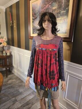 Desigual Mixed-Print Boho Tunic - Red, Blue